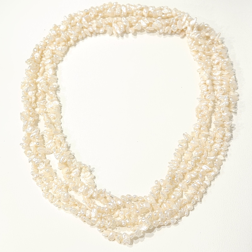Vintage Pearl Necklace Genuine Freshwater Pearl 30" Beaded Multistrand Cream - Picture 3 of 16